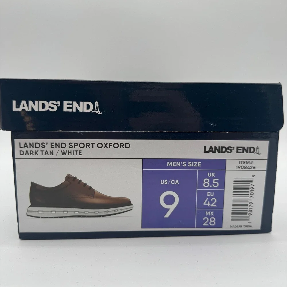 Lands' End Men's Size 9 Dark Tan Sport Oxford‎ Casual Shoes NIB